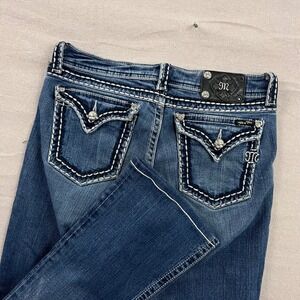 Miss Me Bootcut Jeans Womens 31 Dark Wash Rhinestone Embellished Contrast Stitch